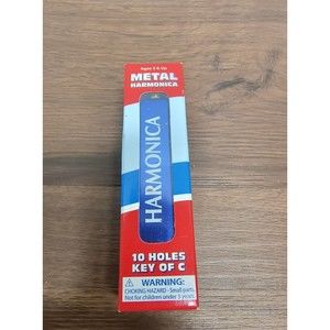 Toysmith Metal HARMONICA 10 Hole Musical Instrument 4 inch NEW Blue